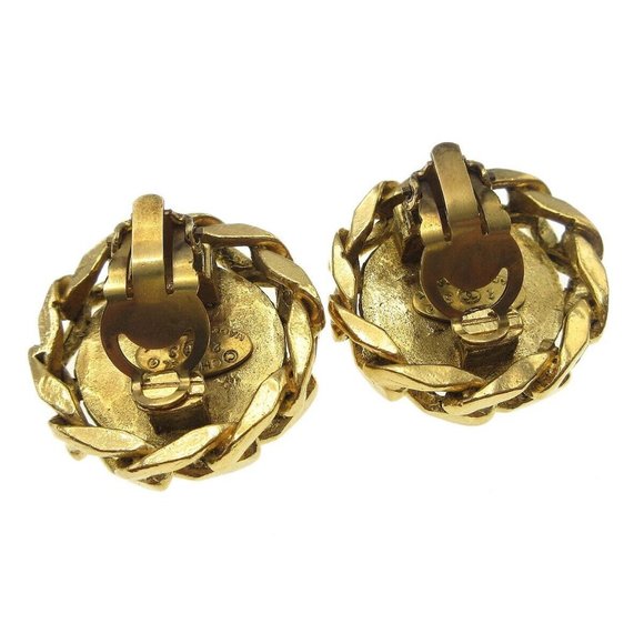 Chanel Button Motif Rhinestone Earrings Clip-On 23 Gold 89108 - Picture 6 of 10